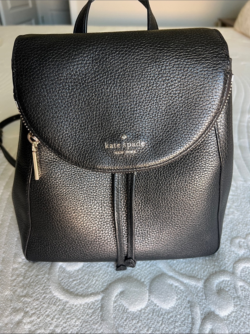 kate spade Black Pebbled Leather Mini Backpack with Gold Hardware